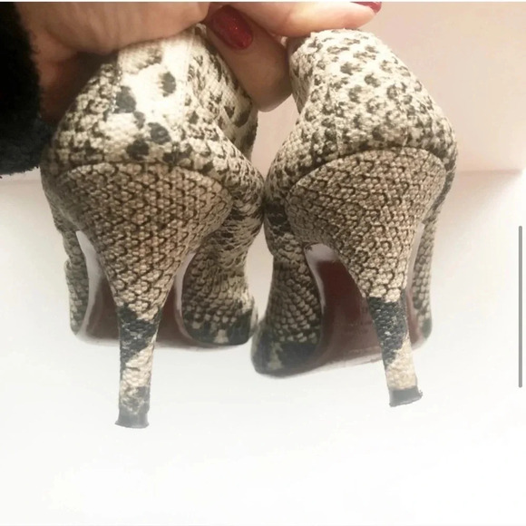 LANVIN Canvas Snake Skin Print Round Toe Pumps - Picture 8 of 8